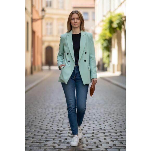 WHITE HOUSE BLACK MARKET Ballerina Aqua Color Tuxedo Trophy Blazer 4P $150 - Picture 1 of 7